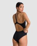 Arena Women's Solid Light Drop Back One Piece Swimsuit - Black/White | Polyester - Swimoutlet.com