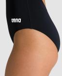 Arena Women's Solid Light Drop Back One Piece Swimsuit - Black/White | Polyester - Swimoutlet.com
