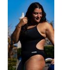 Arena Women's Solid Maxlife Light Drop Back One Piece Swimsuit - Black/Metallic Silver | Polyester - Swimoutlet.com