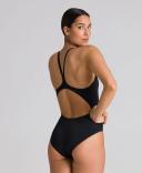 Arena Women's Solid Maxlife Light Drop Back One Piece Swimsuit - Black/Metallic Silver | Polyester - Swimoutlet.com
