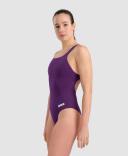Arena Women's Solid Pro Back One Piece Swimsuit - Plum/White | Polyester - Swimoutlet.com