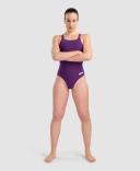 Arena Women's Solid Pro Back One Piece Swimsuit - Plum/White | Polyester - Swimoutlet.com