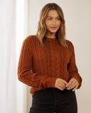 Atmos&Here - Women's Brown Jumpers - Hazel Wool Blend Cable Knit Jumper - Size 8 at The Iconic