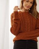 Atmos&Here - Women's Brown Jumpers - Hazel Wool Blend Cable Knit Jumper - Size 8 at The Iconic