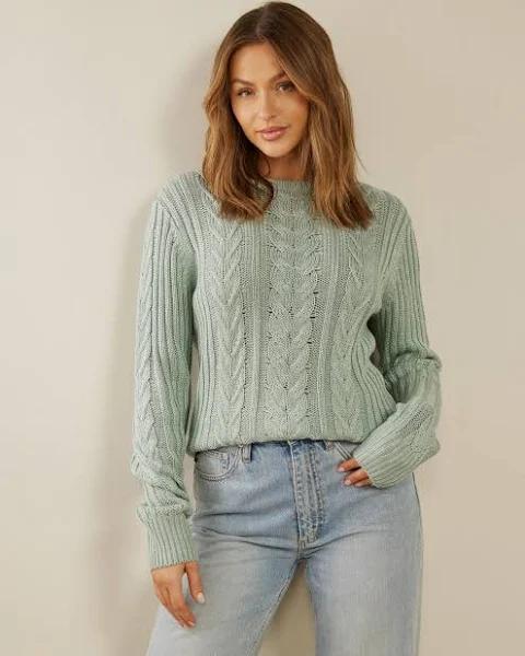 Atmos&Here - Women's Green Jumpers - Hazel Wool Blend Cable Knit Jumper - Size 14 at The Iconic