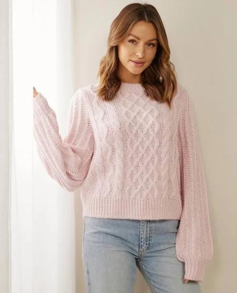 Atmos&Here - Women's Pink Jumpers - Emily Wool Blend Cable Knit Jumper - Size 12 at The Iconic