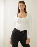 Atmos&Here - Women's White Basic T-shirts - Organic Cotton Long Sleeve Rib Tee - Size 18 at The Iconic