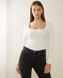 Atmos&Here - Women's White Basic T-shirts - Organic Cotton Long Sleeve Rib Tee - Size 8 at The Iconic