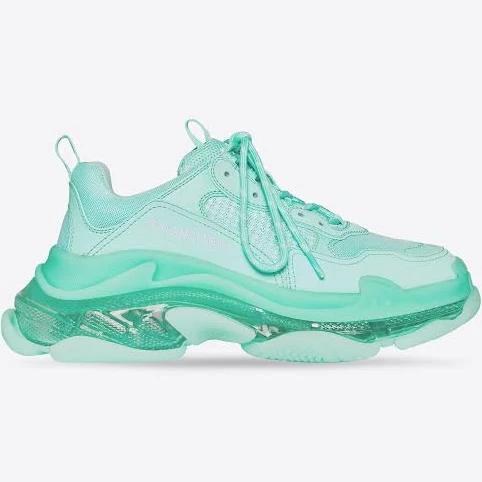 Balenciaga Triple S Clear Sole Logo-Embroidered Faux Leather and Mesh Sneakers - Women - Green Sneakers - IT37
