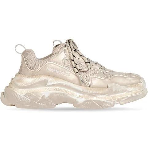 Balenciaga Triple S Logo-Embroidered Distressed Leather and Mesh Sneakers - Women - Mushroom Sneakers - IT34