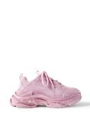 Balenciaga Triple S Logo-Embroidered Distressed Leather, Nubuck and Mesh Sneakers - Women - Pink Sneakers - IT38