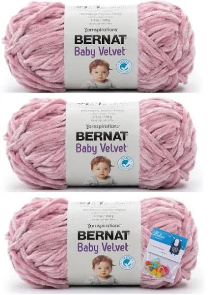 Bernat Baby Velvet Yarn - 3.5 oz, Pink Mist - 3 Pack Bundle With Bella's Crafts Stitch Markers
