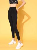 Berrylush Women Solid Black Super Stretchy & High Waisted Elastic Waist Sports Tights 14