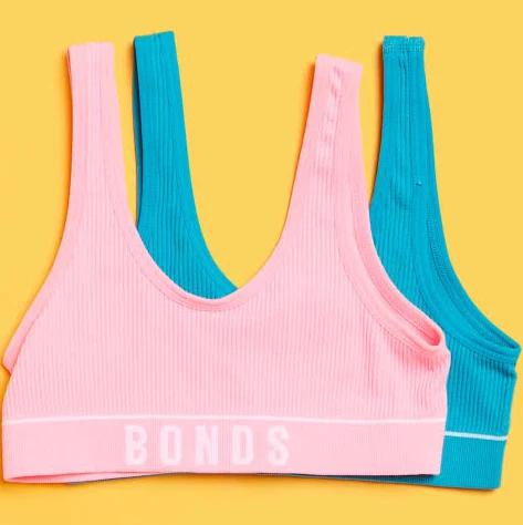 Bonds Girls' Original Retro Rib Tank Crop Tops 2-Pack - Pink/Teal AU Size 6-8 - AfterPay & zipPay Available