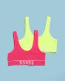 Bonds Girls' Originals Rib Tank Crop 2-Pack - Neon Pink/Yellow AU Size 10-12 - AfterPay & zipPay Available