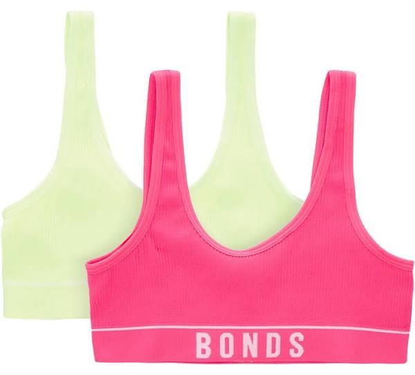 Bonds Girls' Originals Rib Tank Crop 2-Pack - Neon Pink/Yellow AU Size 10-12 - AfterPay & zipPay Available