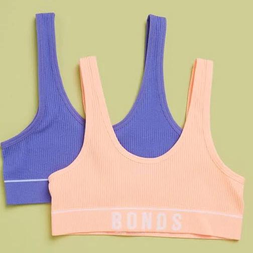 Bonds Girls' Originals Rib Tank Crop 2-Pack - Orange/Purple AU Size 14-16 - AfterPay & zipPay Available