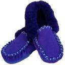 BR 100% Sheepskin Moccasins Slippers Winter Casual Genuine Slip On UGG Non-slip - Purple - 5