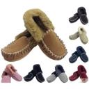 BR 100% Sheepskin Moccasins Slippers Winter Casual Genuine Slip On UGG Non-slip - Purple - 5