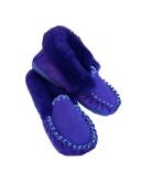 BR 100% Sheepskin Moccasins Slippers Winter Casual Genuine Slip On UGG Non-slip - Purple - 5