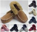 BR 100% Sheepskin Moccasins Slippers Winter Casual Genuine Slip On UGG Non-slip - Purple - 5