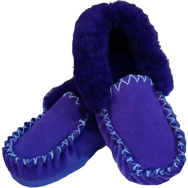 BR 100% Sheepskin Moccasins Slippers Winter Casual Genuine Slip On UGG Non-slip - Purple - 5