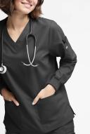 Butter-Soft Originals Women's 7-Pocket Curved V-Neck Long Sleeve Scrub Top in Black | Size M Polyester/cotton