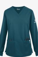 Butter-Soft Originals Women's 7-Pocket Curved V-Neck Long Sleeve Scrub Top in Caribbean Blue | Size 2x Polyester/cotton