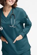 Butter-Soft Originals Women's 7-Pocket Curved V-Neck Long Sleeve Scrub Top in Caribbean Blue | Size M Polyester/cotton