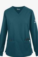 Butter-Soft Originals Women's 7-Pocket Curved V-Neck Long Sleeve Scrub Top in Caribbean Blue | Size M Polyester/cotton