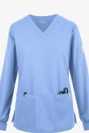 Butter-Soft Originals Women's 7-Pocket Curved V-Neck Long Sleeve Scrub Top in Ceil Blue | Size 3x Polyester/cotton