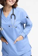 Butter-Soft Originals Women's 7-Pocket Curved V-Neck Long Sleeve Scrub Top in Ceil Blue | Size S Polyester/cotton