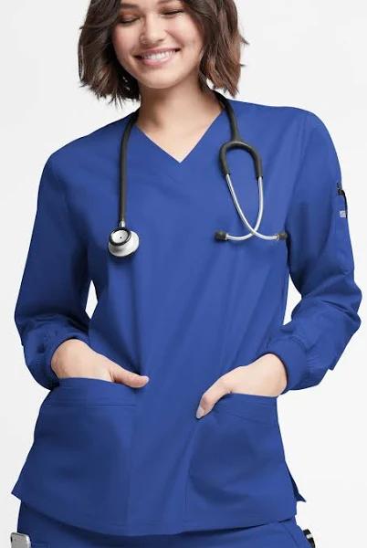 Butter-Soft Originals Women's 7-Pocket Curved V-Neck Long Sleeve Scrub Top in Galaxy | Size 3x Polyester/cotton