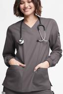 Butter-Soft Originals Women's 7-Pocket Curved V-Neck Long Sleeve Scrub Top in Grey Stone | Size 2x Polyester/cotton