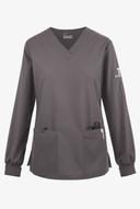Butter-Soft Originals Women's 7-Pocket Curved V-Neck Long Sleeve Scrub Top in Grey Stone | Size 2x Polyester/cotton