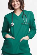 Butter-Soft Originals Women's 7-Pocket Curved V-Neck Long Sleeve Scrub Top in Hunter | Size 3x Polyester/cotton