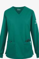 Butter-Soft Originals Women's 7-Pocket Curved V-Neck Long Sleeve Scrub Top in Hunter | Size 3x Polyester/cotton