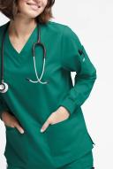 Butter-Soft Originals Women's 7-Pocket Curved V-Neck Long Sleeve Scrub Top in Hunter | Size XS Polyester/cotton