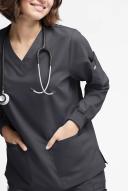 Butter-Soft Originals Women's 7-Pocket Curved V-Neck Long Sleeve Scrub Top in Pewter | Size L Polyester/cotton