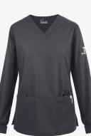Butter-Soft Originals Women's 7-Pocket Curved V-Neck Long Sleeve Scrub Top in Pewter | Size L Polyester/cotton