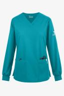 Butter-Soft Originals Women's 7-Pocket Curved V-Neck Long Sleeve Scrub Top in Teal | Size L Polyester/cotton