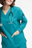 Butter-Soft Originals Women's 7-Pocket Curved V-Neck Long Sleeve Scrub Top in Teal | Size XS Polyester/cotton