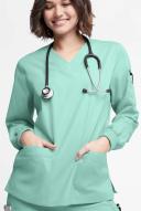 Butter-Soft Originals Women's 7-Pocket Curved V-Neck Long Sleeve Scrub Top in Water Mint | Size 2x Polyester/cotton