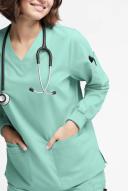Butter-Soft Originals Women's 7-Pocket Curved V-Neck Long Sleeve Scrub Top in Water Mint | Size 2x Polyester/cotton