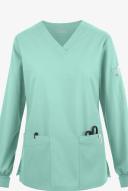 Butter-Soft Originals Women's 7-Pocket Curved V-Neck Long Sleeve Scrub Top in Water Mint | Size 2x Polyester/cotton