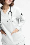 Butter-Soft Originals Women's 7-Pocket Curved V-Neck Long Sleeve Scrub Top in White | Size 2x Polyester/cotton