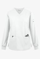 Butter-Soft Originals Women's 7-Pocket Curved V-Neck Long Sleeve Scrub Top in White | Size S Polyester/cotton