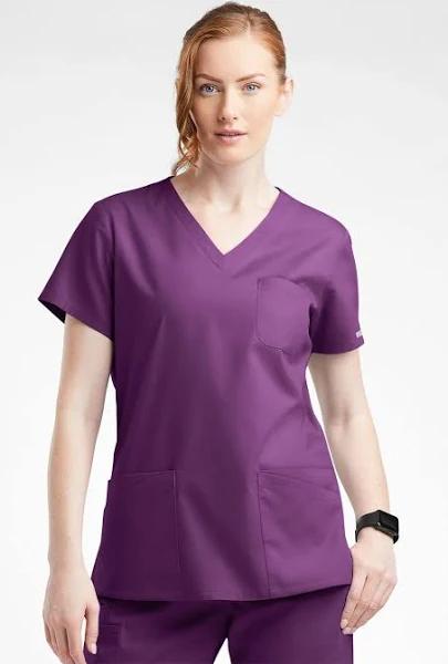 Butter-Soft Originals Women's 7-Pocket Curved V-Neck Scrub Top in Eggplant | Size XS Polyester/cotton