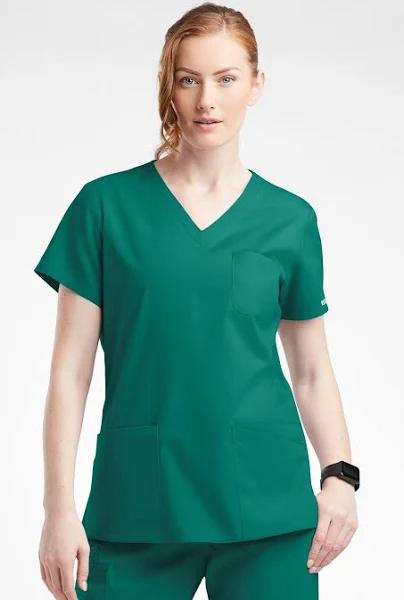 Butter-Soft Originals Women's 7-Pocket Curved V-Neck Scrub Top in Hunter | Size 3x Polyester/cotton