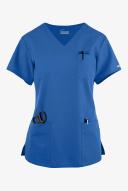 Butter-Soft Originals Women's 7-Pocket Curved V-Neck Scrub Top in Royal | Size XS Polyester/cotton